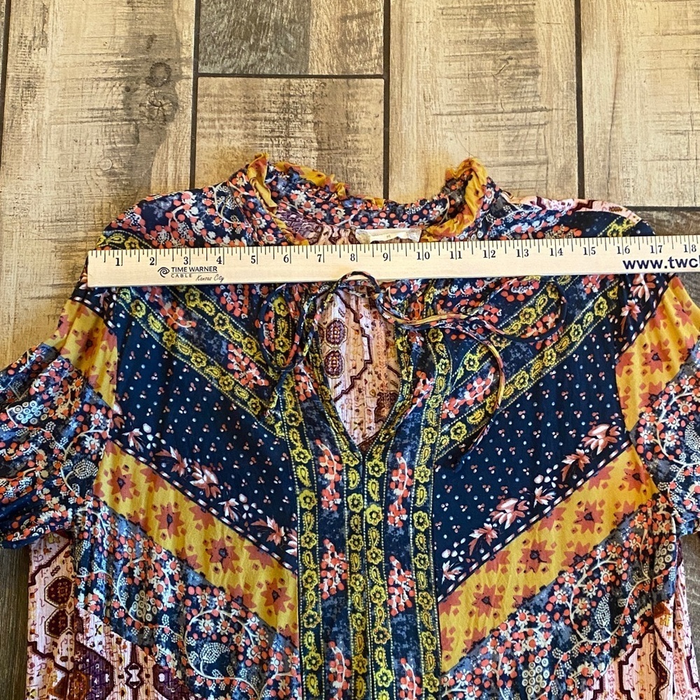 Altar’d State Bohemian Colorful Ruffled Bell Sleeve Dress - Picture 6 of 11